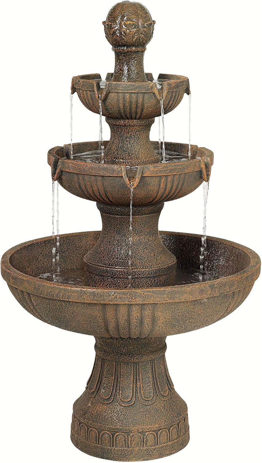 Ravenna 43' High Large Italian Indoor Outdoor Decor Faux Stone Floor Fountain Standing Waterfall 3-Tier Basin Tall Water Feature for Outside Garden Patio Yard Backyard Porch Deck - John Timberland