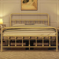 Topeakmart Full Size Victorian Style Metal Bed Frame with Headboard/Mattress Foundation/No Box Spring Needed/Under Bed Storage/Strong Slat Support Antique Gold