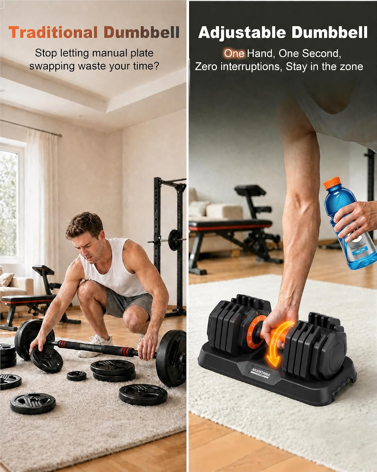 2026 Upgrade Adjustable Dumbbell Set 25lb/55lb, Small Increment in 3-6lb, 1 Hand Quick-Dial, 10-in-1 Adjustable Dumbbells with Tray, Anti-Slip Grip for Home Gym HIIT Strength Training