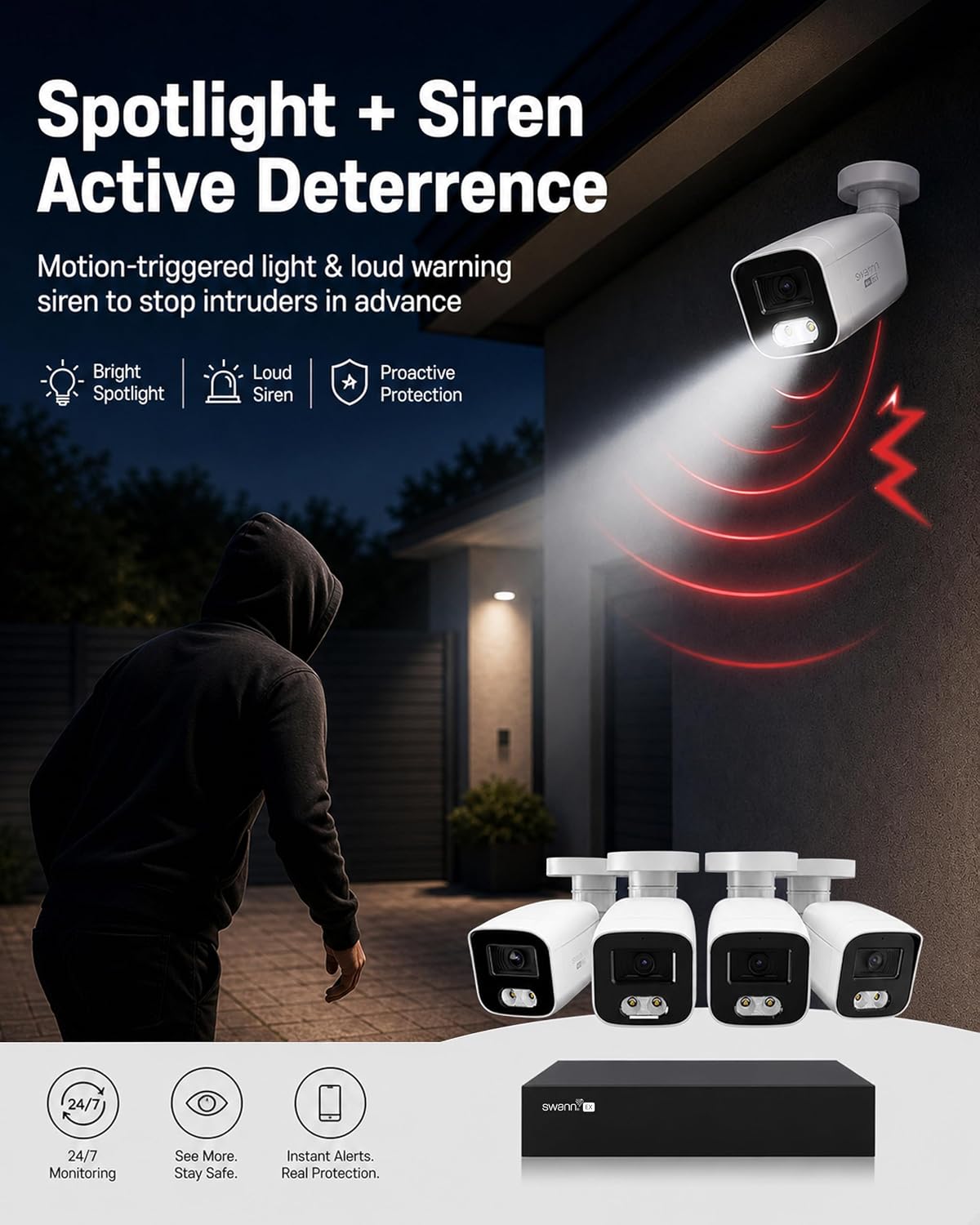 Swann EliteX 12MP 6K POE NVR Security Kit, 4 Pack Outdoor Wired Bullet Cameras, 8 Channel Surveillance System with AI Detection, Spotlight & Color Night Vision