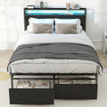 Zevemomo Full Bed Frame with 2 Storage Drawers, Bed Frame Full Size with Headboard, LED Light, Charging Station with 2 USB Ports & 2 AC Ports, Noiseless, Black