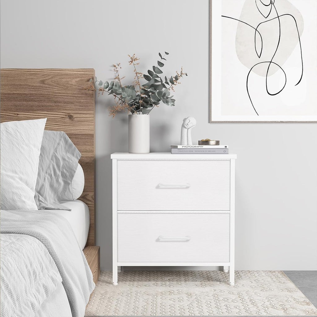 Dresser and Nightstand Set 3 Piece White Dresser with 6 Fabric Drawers for Bedroom Sets Modern