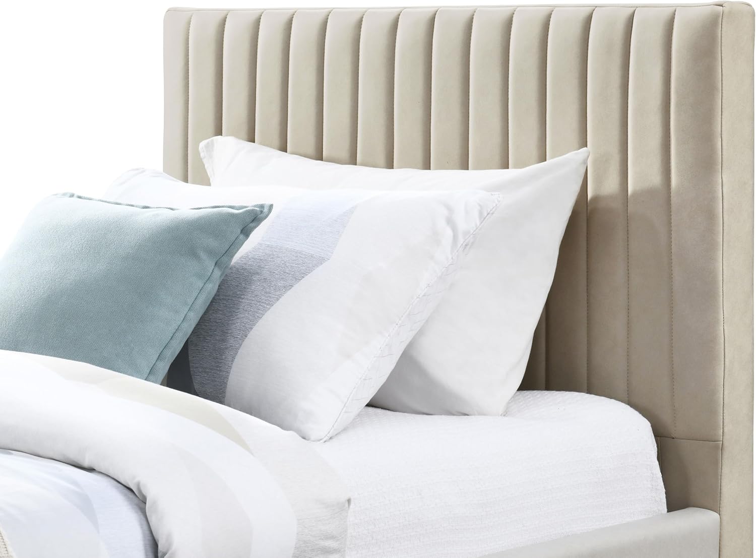 Meridian Furniture GalloBeige-T Gallo Collection Modern | Contemporary Twin Bed with Soft Beige Vegan Leather, Deep Channel Tufting and Black Metal Legs, 44' W x 84.5' D x 43.5' H, Beige, Twin