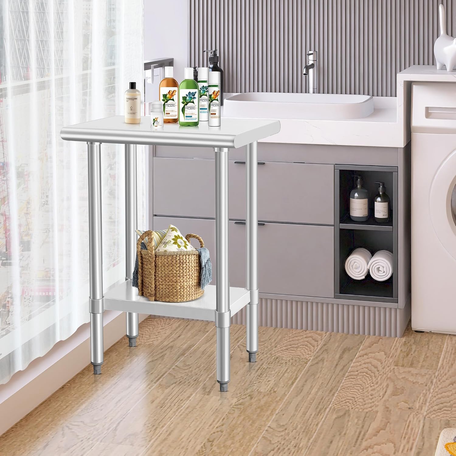 HARDURA Stainless Steel Work Table Commercial 18×24 Inches Kitchen Prep Table and Heavy Duty Commercial Workbench NSF 430 with Undershelf and Galvanized Legs