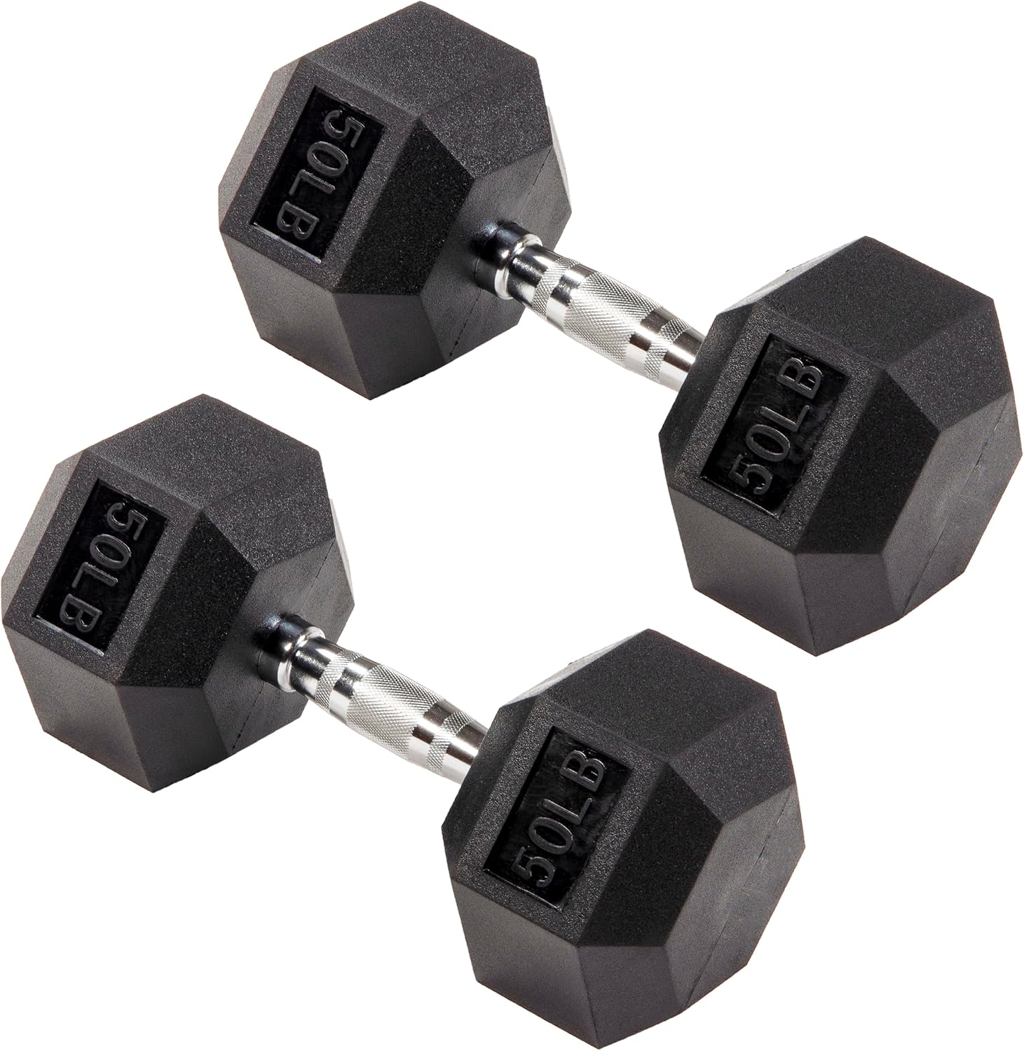 Signature Fitness Rubber Coated Hex Dumbbells Hand Weights for Exercises and Fitness Home Gym, 5-50 lbs, Pairs