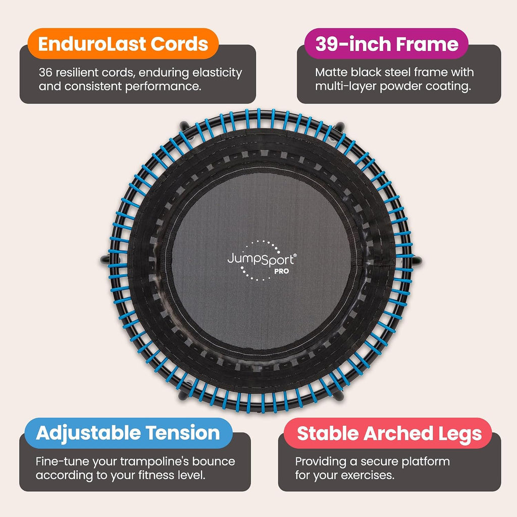 JumpSport 350 PRO 39 Inch Fitness Trampoline Indoor Rebounder Cardio Workout Equipment 300 lb Capacity