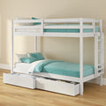 Grain & Grove Bear Twin Over Twin Bunk Bed with Storage Drawers, Sturdy Bunk Bed Frame for Kids, Plywood Bunk with Ladder, Guardrail, and Slats, No Box Spring Required, Brush White