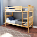 Max & Lily Bunk Bed Twin over Twin, Solid Wood Bunk Bed Frame with Ladder for Kids, 14' Safety Guardrails, Easy Assembly, No Box Spring Needed, Natural