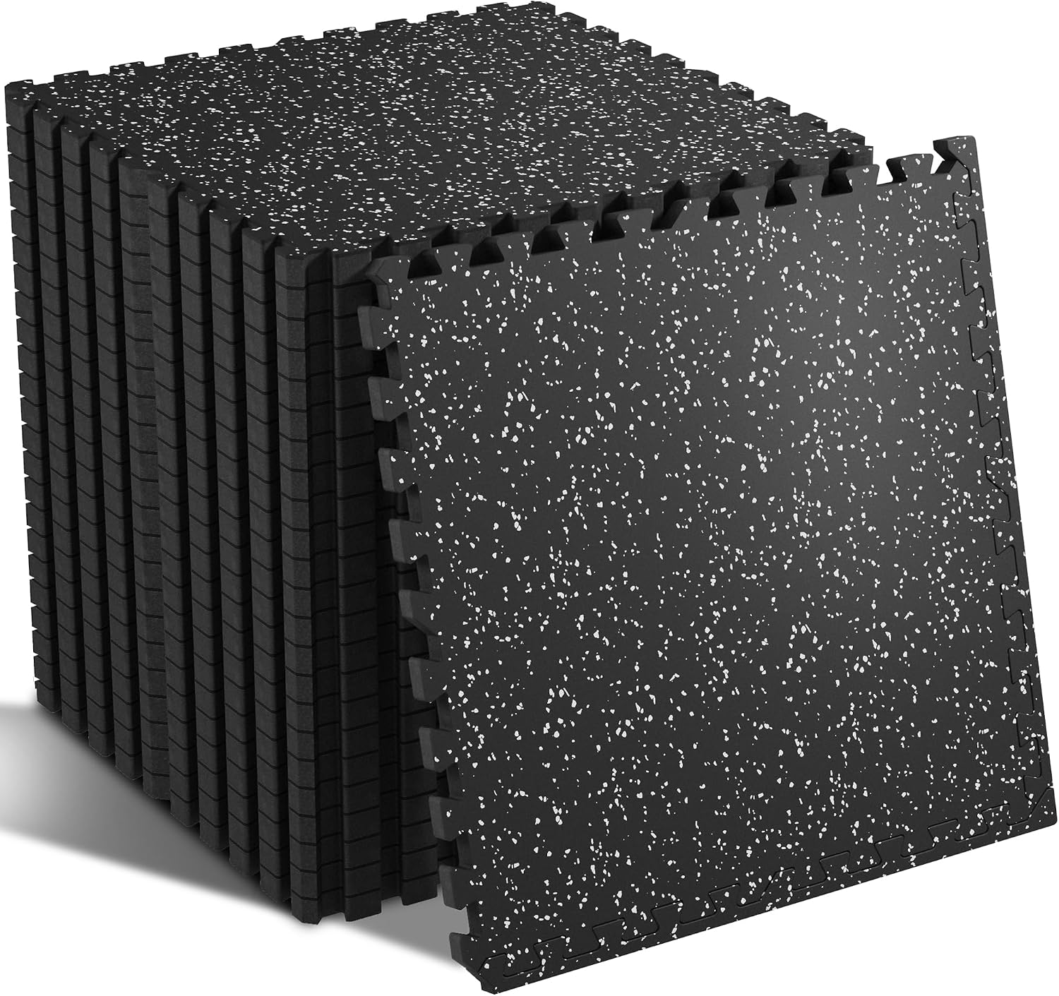 SUPERJARE 0.79'' Extra-Thick Exercise Equipment Mats, 24 Pcs 96 Sq Ft Rubber Top Floor Tiles with High Density EVA Foam, Interlocking Gym Flooring for Home Gym, Workout Mat, Black/Grey