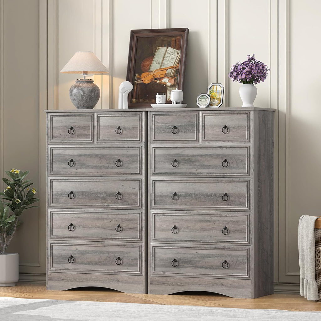 VVFLU 48'' Tall Grey Dresser with 6 Drawers Chest of Drawers for Bedroom, Large Storage Organizer for Clothes, for Living Room, Bedroom, Hallway, Taupe Grey