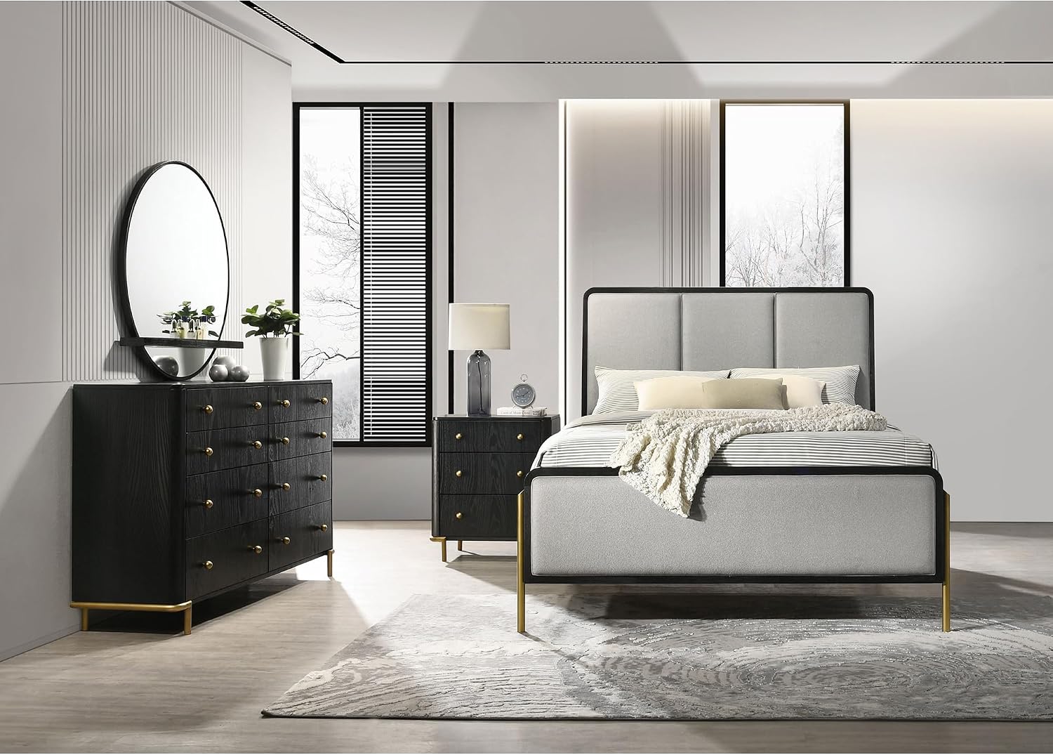 Black and Grey 4 King Bedroom Set