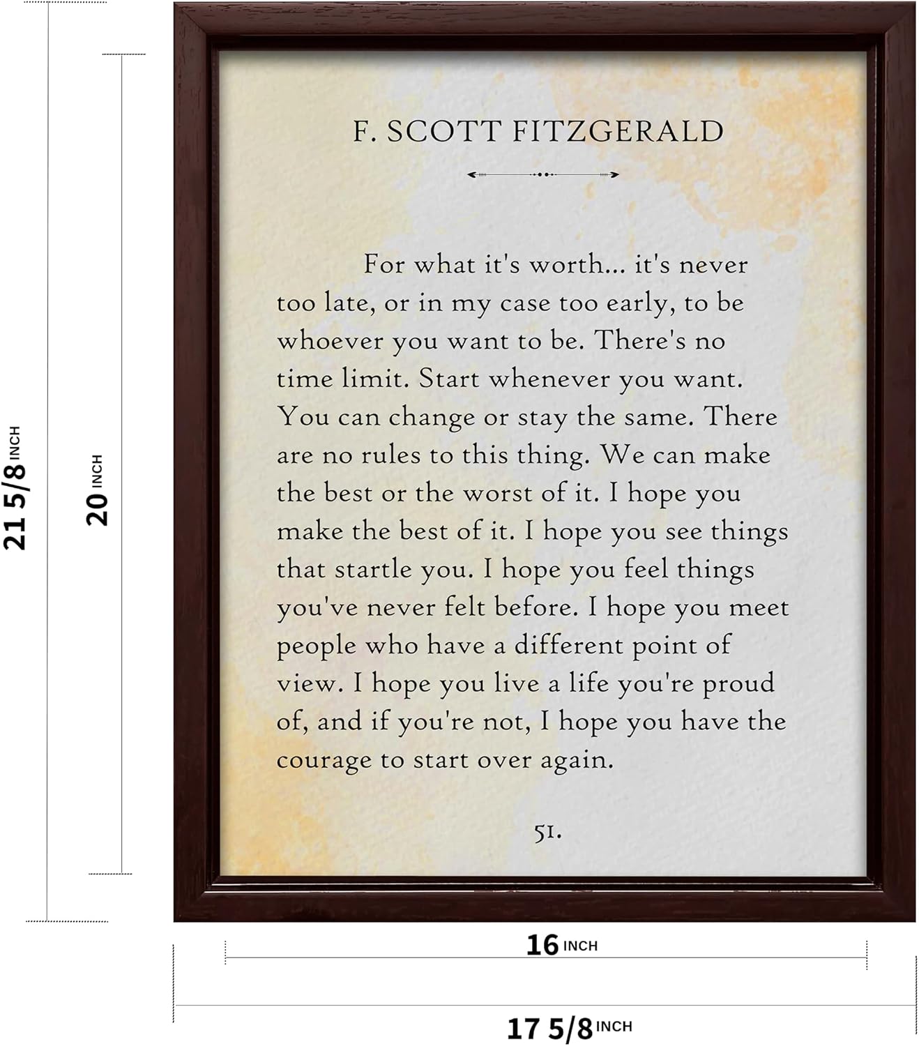 Poster Master For What Its Worth Canvas - F. Scott Fitzgerald Print - Book Page Art - Literary Art - Gift for Men & Women - Minimal Decor for Bedroom, Living Room, or Library - 16x20 Brown Framed