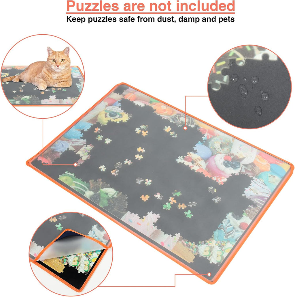Becko US Jigsaw Puzzle Board Portable Puzzle Mat with Puzzle Dustproof Cover for Puzzle Storage Puzzle Saver, Non-Slip Surface, Up to 1000 Pieces (Black)