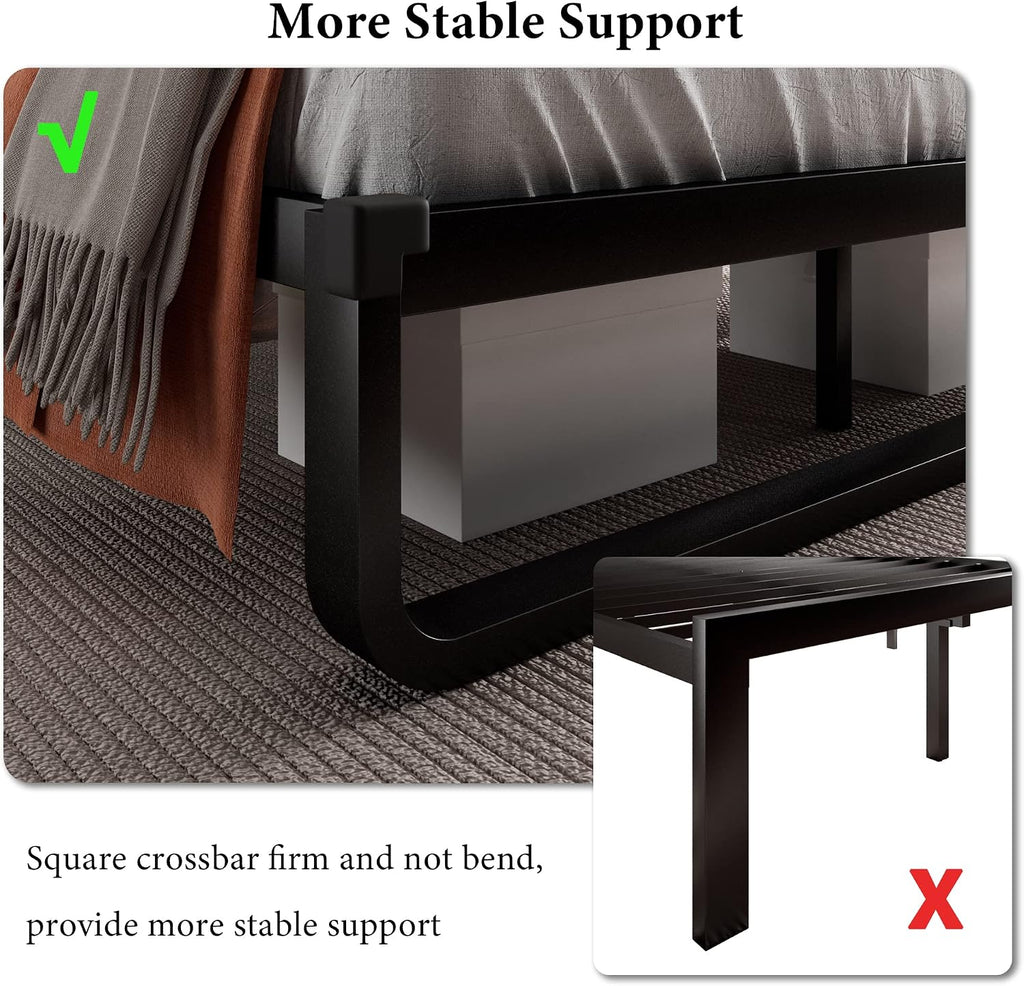 iPormis Queen Bed Frame with Headboard Faux Leather Upholstered Bed Frame Platform, All Metal Slats Support Platform Bed Frame with 12' Under Bed Space, Noise Free, No Box Spring Needed, Black