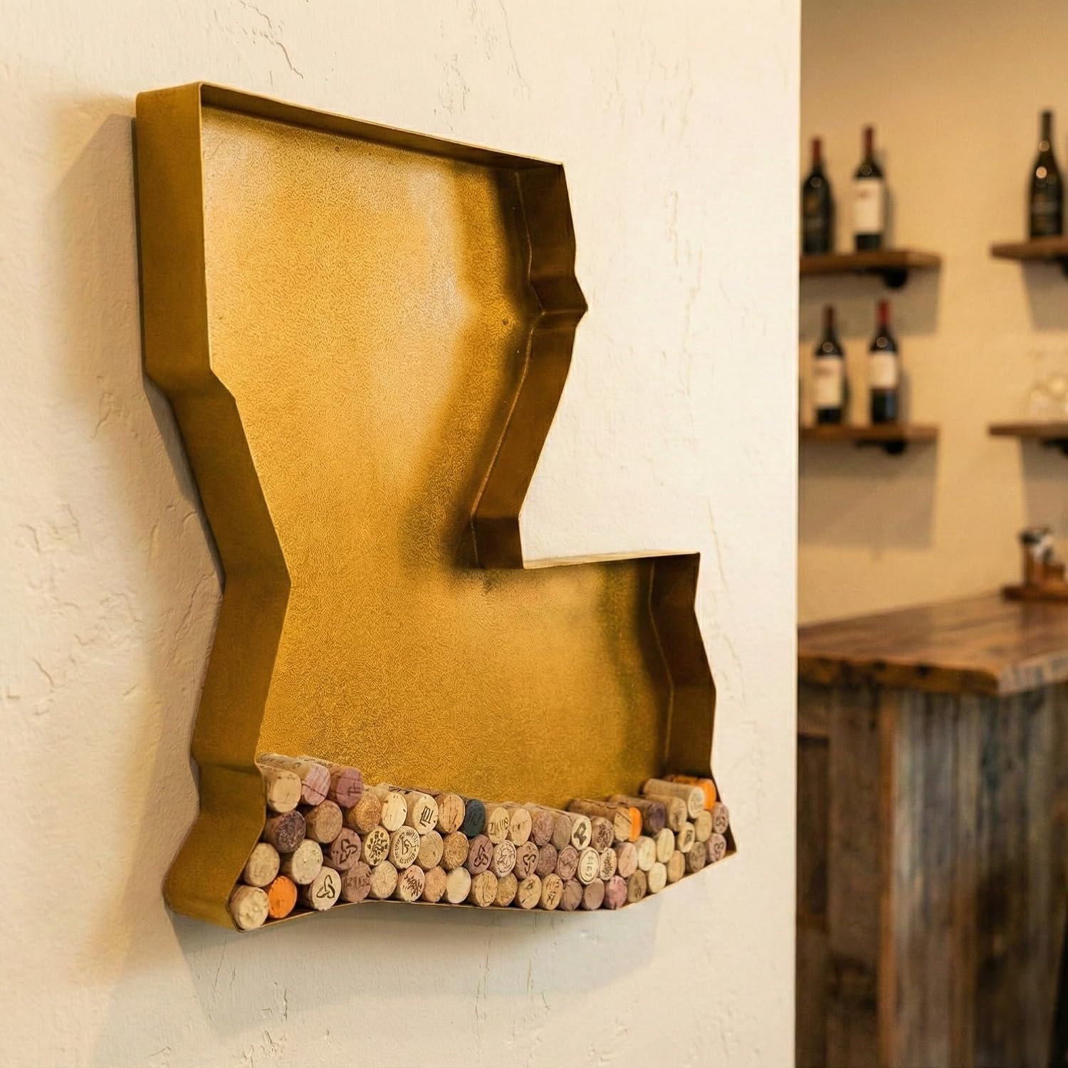 NEONSİGN Louisiana State Map Wine Cork Holder Metal Louisiana Decor Sign Wine Bar Pub Home Decoration (Gold, 24 inch)