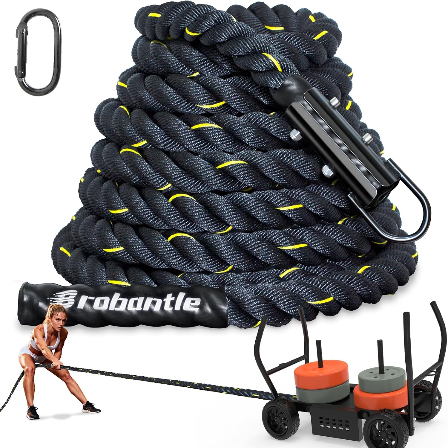 Weight Sled Pulling Rope 15FT/20FT/30FT/40FT, Trainer Physical Training Strength Rope for Workout Sled,Tire Pulling Workout, Fitness Resistance,Football Exercise Equipment for Men and Women