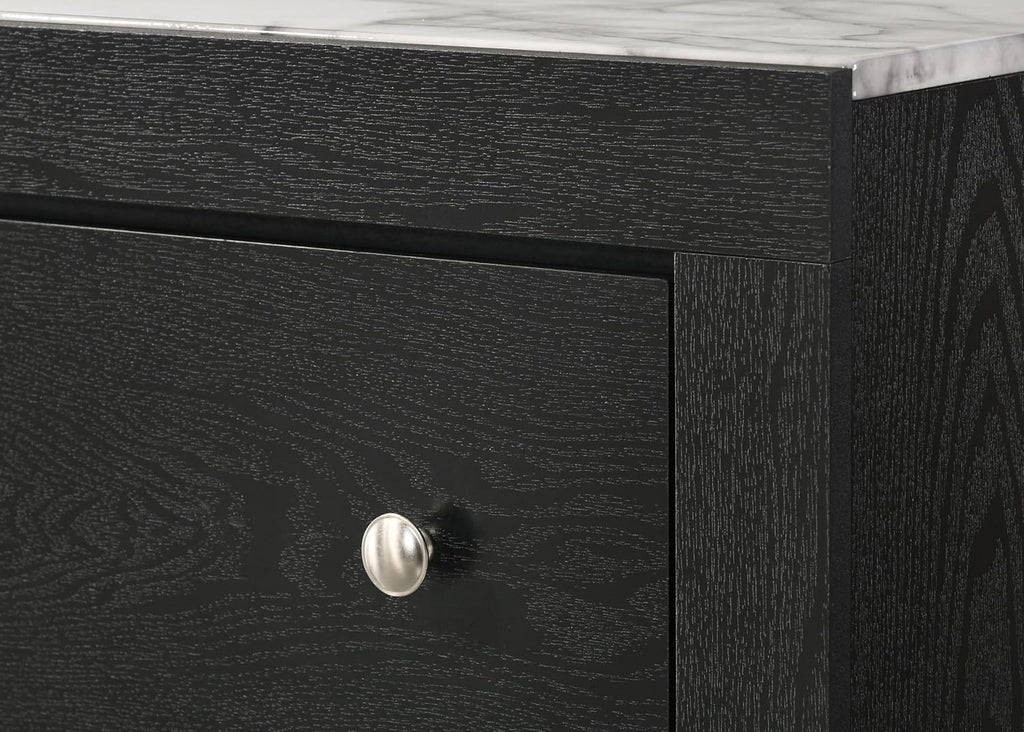 Modern 4Pc Black Finish King LED Light Headbaord Panel Bed Marble Look Accent Set Bedroom Solid Wood Wooden Furniture