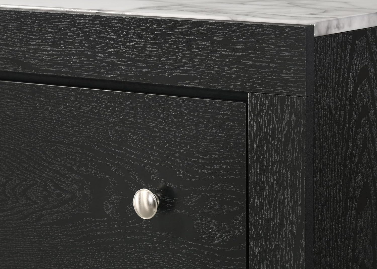 Modern 4Pc Black Finish King LED Light Headbaord Panel Bed Marble Look Accent Set Bedroom Solid Wood Wooden Furniture