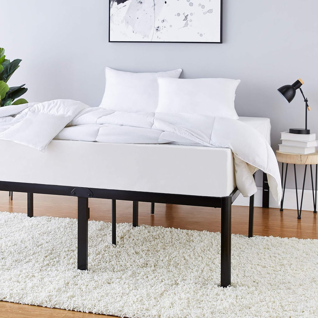 Amazon Basics Heavy-Duty Non-Slip Bed Frame with Steel Slats, 18' Height for Storage Space, Sturdy Support for Mattress, Easy Assembly, Queen, Black