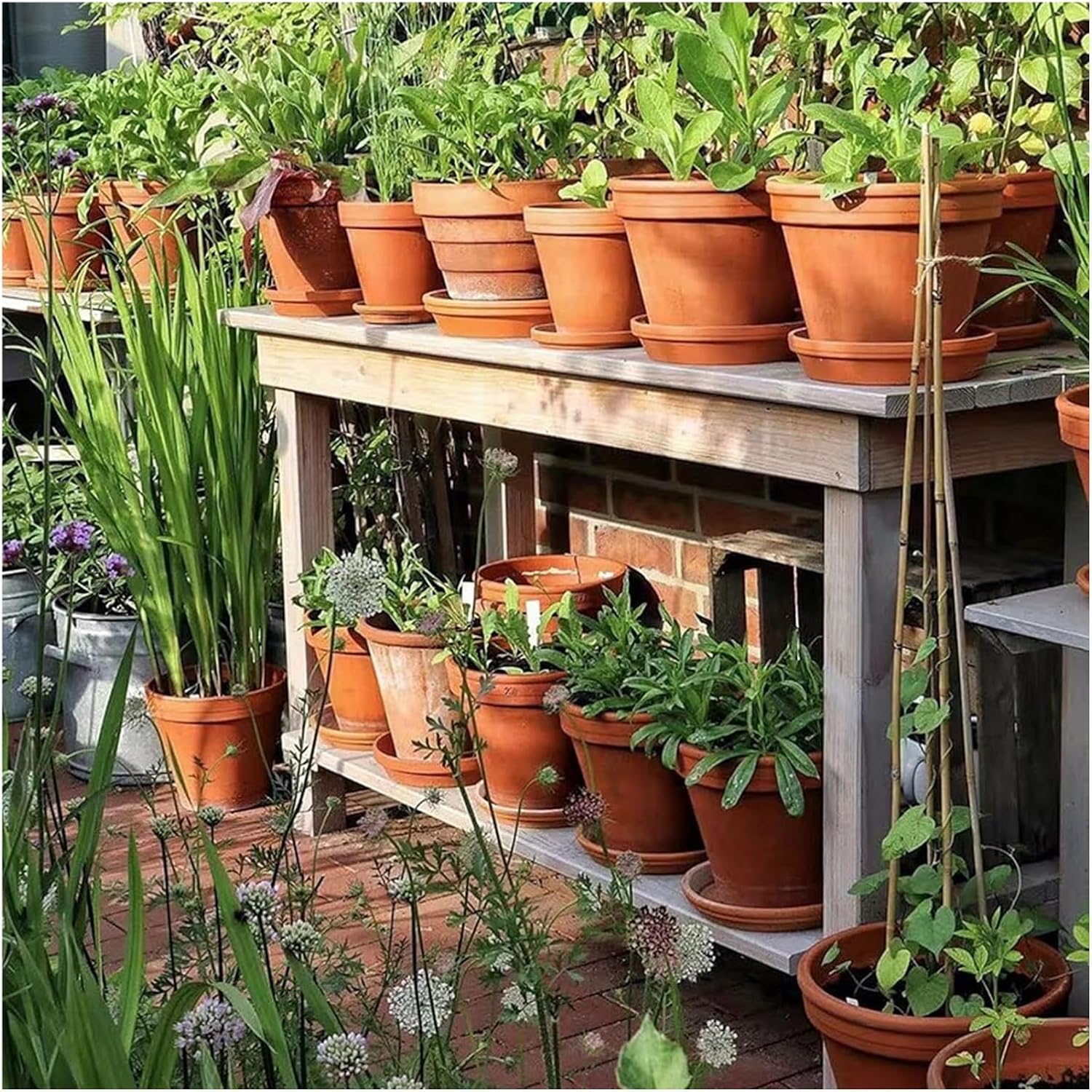Potting Bench Table,Garden Potting Table, Outdoor Garden Potting Bench Wooden Workstation Table Open Shelf Multifunction Storage Flower Plant Workstation for Patio Courtyards Balcony, Brown
