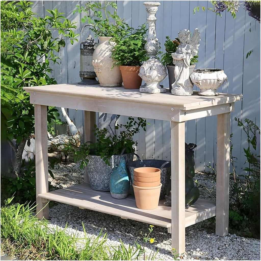 Potting Bench Table,Garden Potting Table, Outdoor Garden Potting Bench Wooden Workstation Table Open Shelf Multifunction Storage Flower Plant Workstation for Patio Courtyards Balcony, Brown