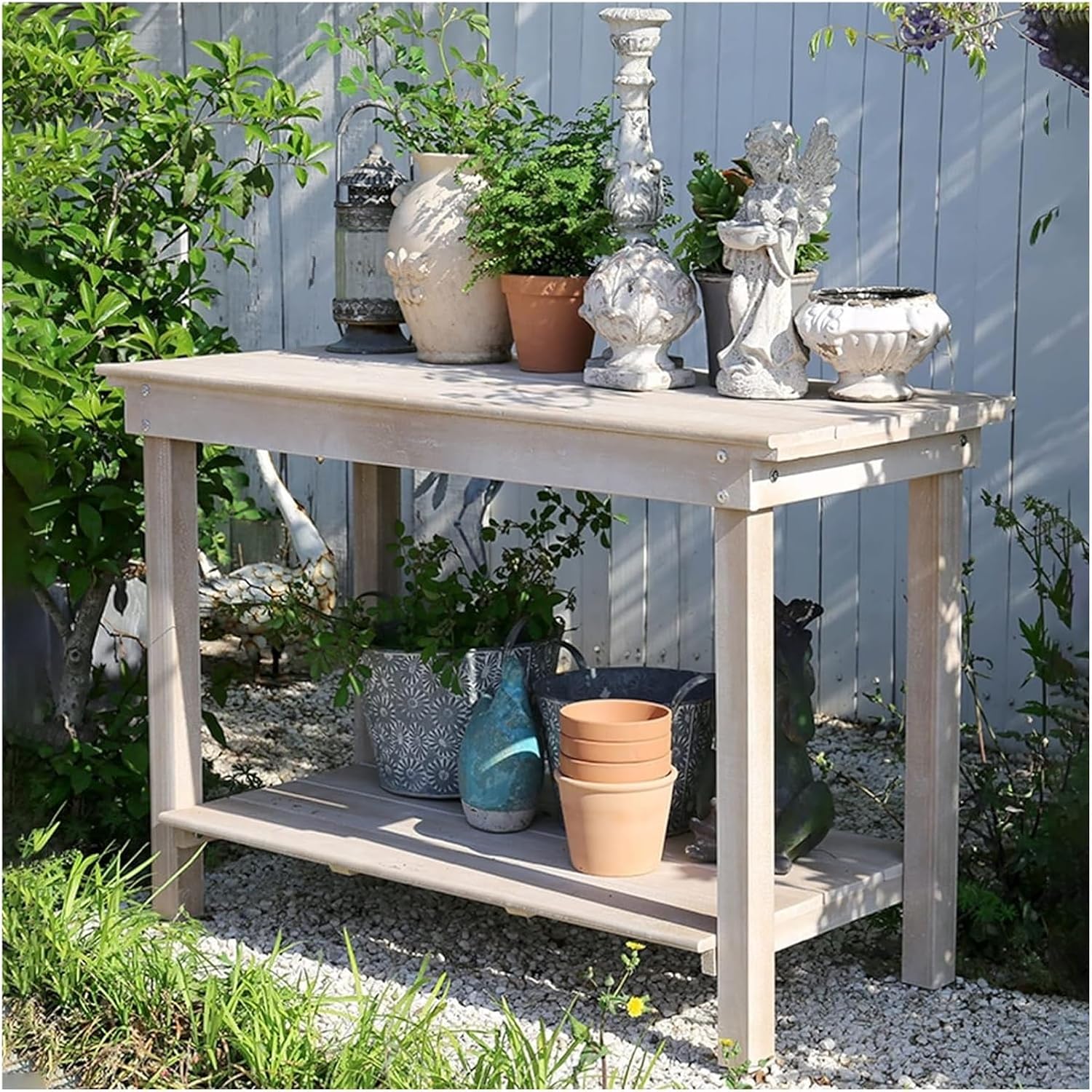 Potting Bench Table,Garden Potting Table, Outdoor Garden Potting Bench Wooden Workstation Table Open Shelf Multifunction Storage Flower Plant Workstation for Patio Courtyards Balcony, Brown