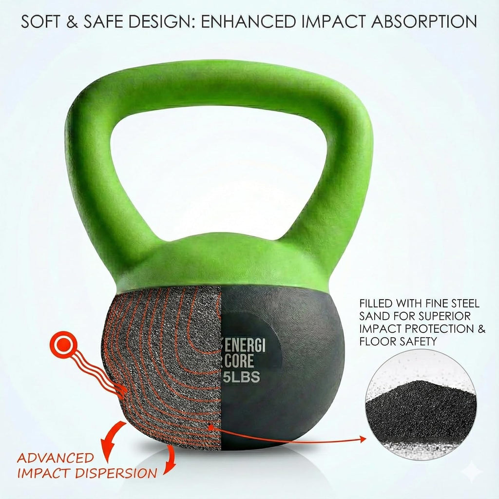 ENERGI CORE Kettlebell - Sand Filled Weight for Home Gym Workouts & Strength Training - Portable Exercise Kettle Bell for Women & Men