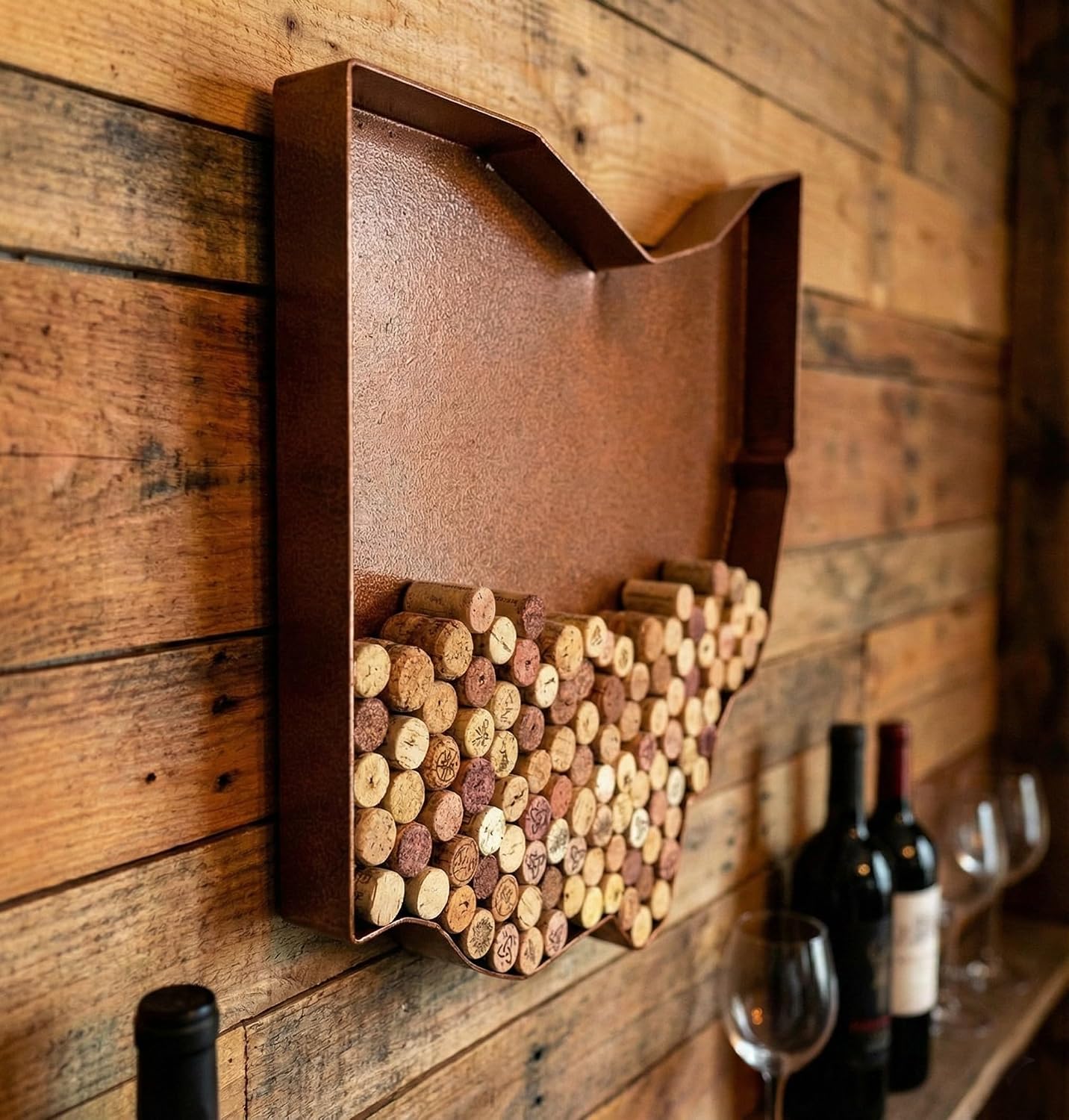 NEONSIGN Ohio State Map Wine Cork Holder Metal Ohio Decor Sign Wine Bar Pub Home Decoration (Brown Patina, 24 inch)