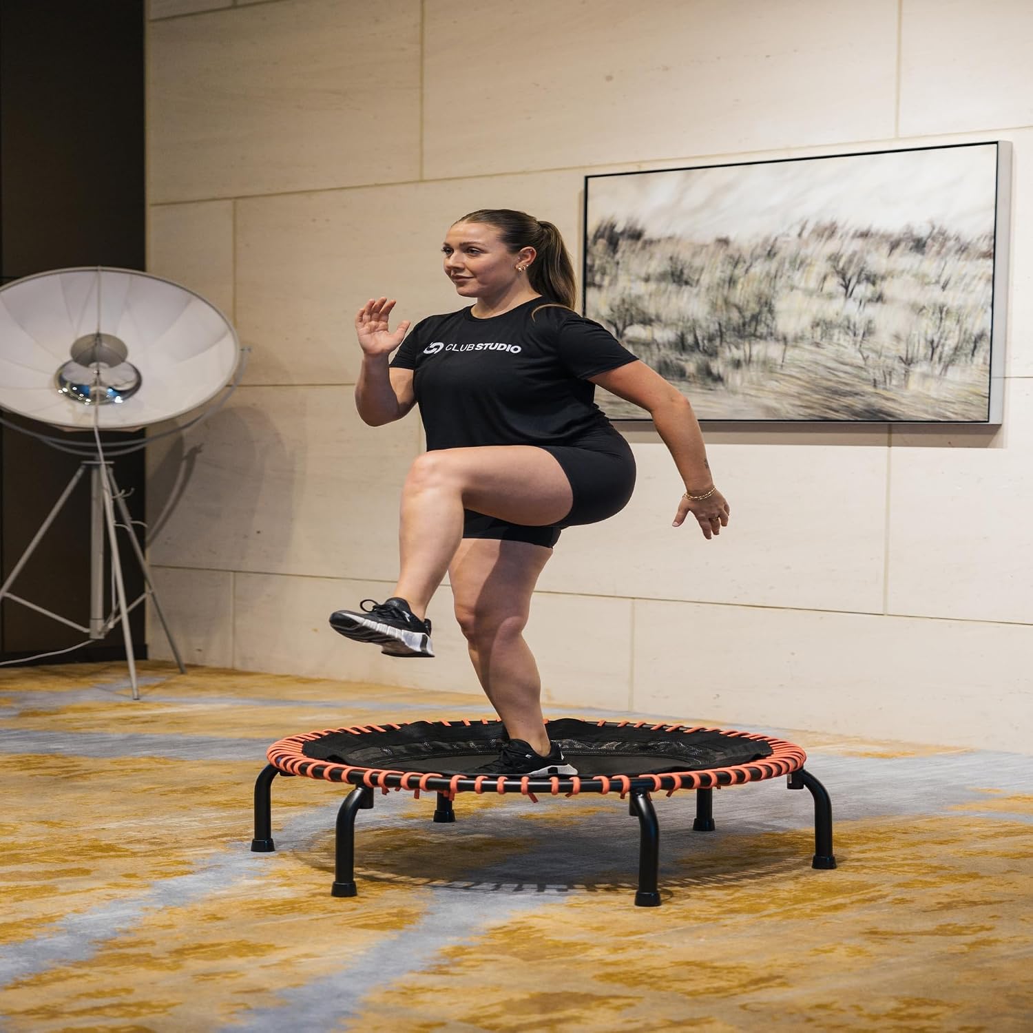 JumpSport 350 PRO 39 Inch Fitness Trampoline Indoor Rebounder Cardio Workout Equipment 300 lb Capacity