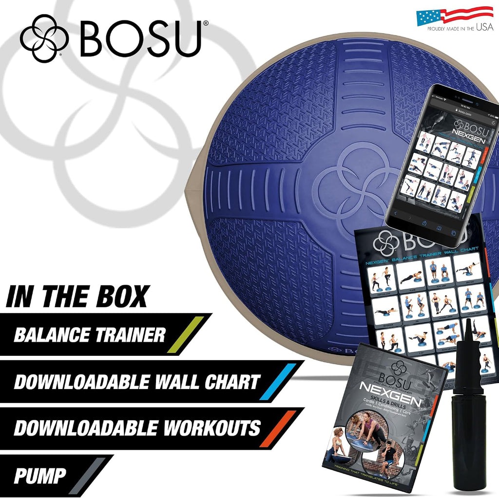 BOSU Nexgen Balance Trainer, Half-Ball Training Equipment, 65 cm Diameter, 300 lb Capacity - Burst-Resistant Stability Exercise Tool w/Non-Slip Base, Includes Hand Pump, Commercial-Grade