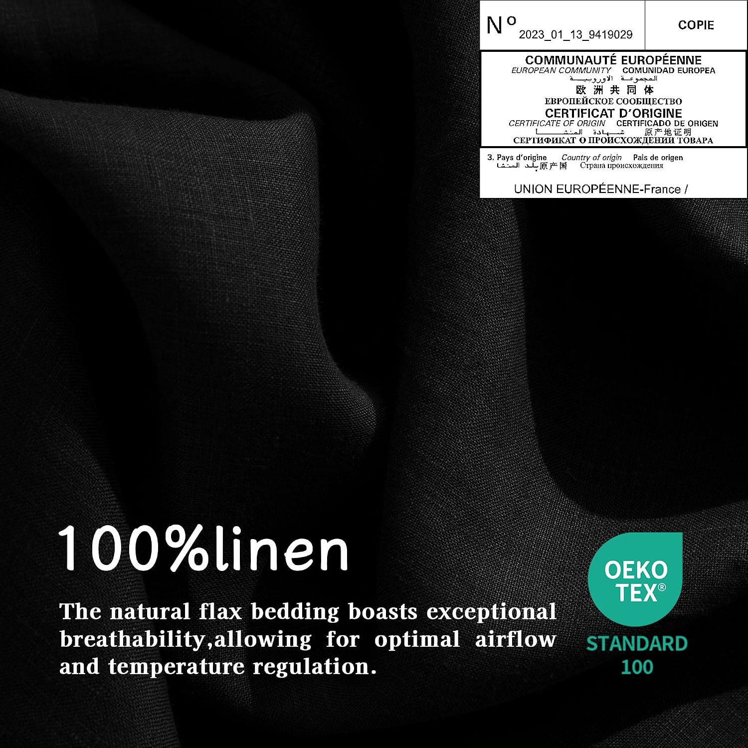 EVERLY Linen Sheets Set Full Size,100% French Stonewash Pure Linen Sheets Set,4Pieces (1Flat Sheet,1Fitted Sheet,2Pillowcase) Suitable for Hot Sleepers,Deep Pocket Natural Bedding Set-Black