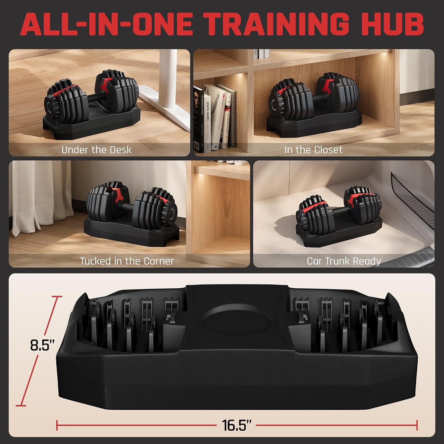 Yaheetech Adjustable Dumbbell Set Free Weights for Home Gym 15-in-1 Quick Lock Adjustable Dumbbells Interchangeable Women Men Full Body Strength Training with Anti-Slip Handle Black