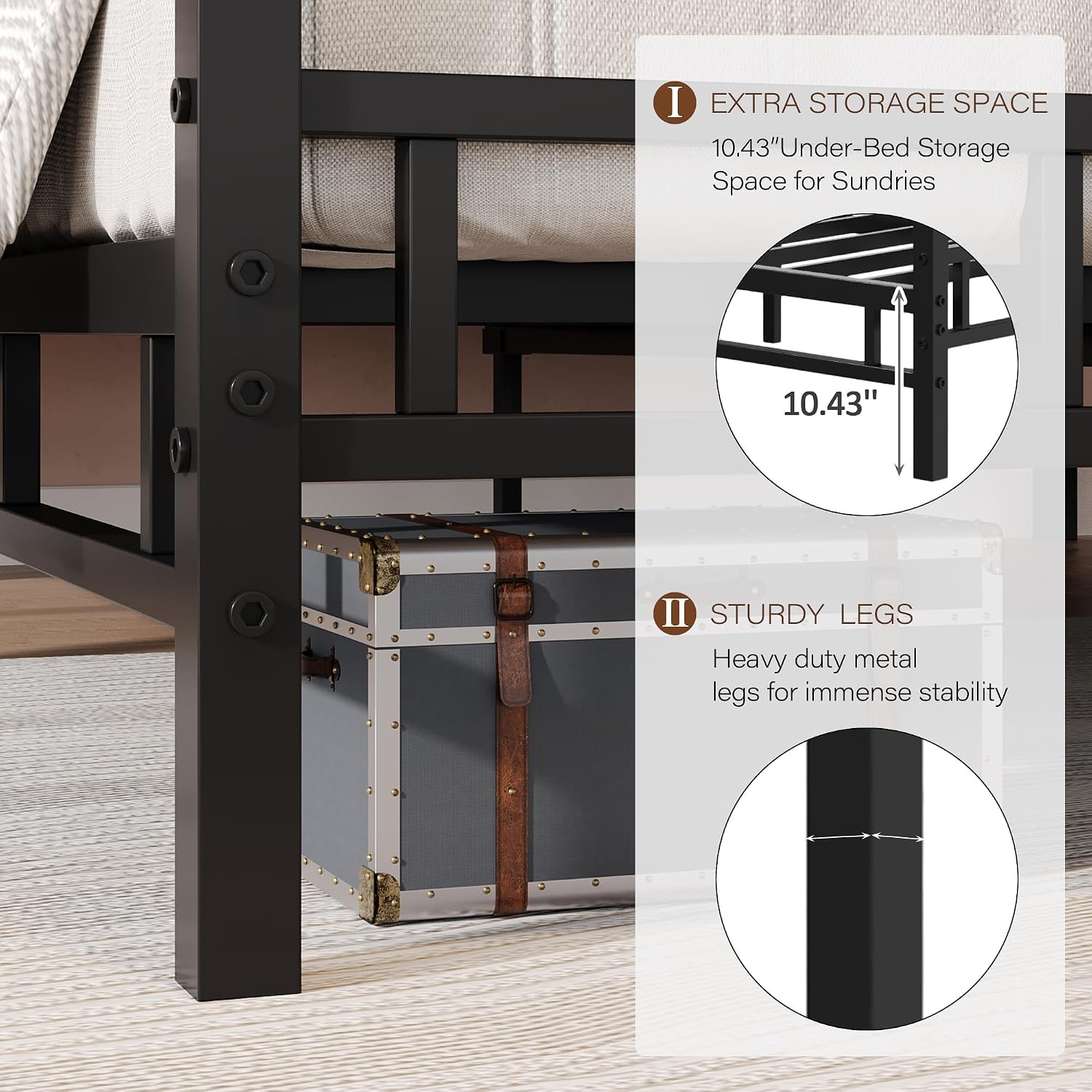 BarnFurin Queen Canopy Bed Frame/Mattress Foundation Platform with Metal Slats Support/Under-Bed Storage Space/No Box Spring Needed/Easy Assembly/Black