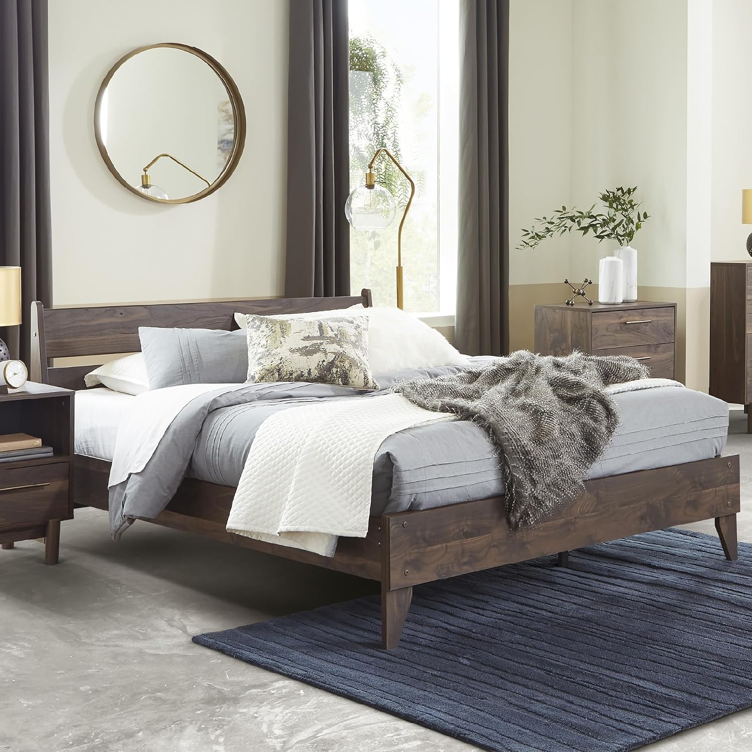 Signature Design by Ashley Calverson Casual Queen Panel Platform Bed, Wood, Foundation or Box Spring Not Needed, Bed' A Box, Dark Brown Finish