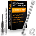 24 Pcs 1/2' x 6' Hex Head Lag Screws for Wood, Hex Head Lag Bolts,304 Stainless Steel 18-8 Heavy Duty Wood Screw with Flat Washers (24, 1/2' x 6')