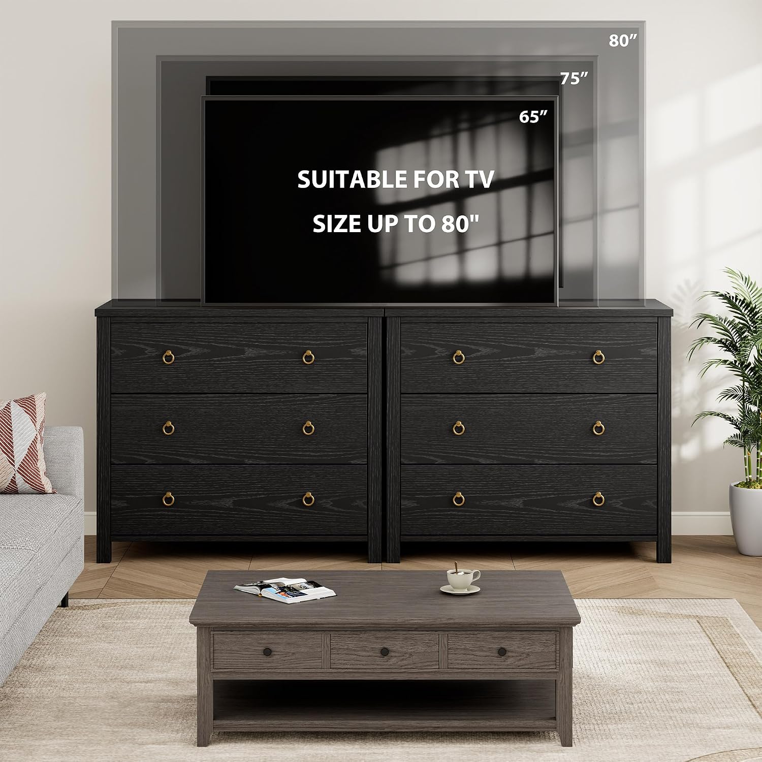 IDEALHOUSE 3 Drawer Dresser for Bedroom, 29' Tall Chest of Drawers, Wood Dresser for Closet, Clothes Storage Cabinet & Drawer Organizer for Living Room, Hallway, Entryway, Black