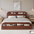 GarveeHome Full Size Bed Frame, Wooden Beds with Storage Headboard and Raised-Foodboard, Full-Floor Low Platform Bed for Bedroom, Sturdy Wooden Slats Support, No Box Spring Needed, Espresso