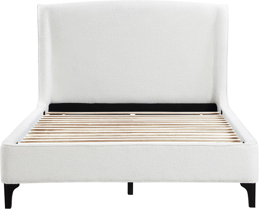 Coaster Home Furnishings - Mosby - Wood - Upholstered Bed with Curved Headboard, Boucle Upholstery and Wingback Design - Bedroom - Queen Size - Snow - 306020Q