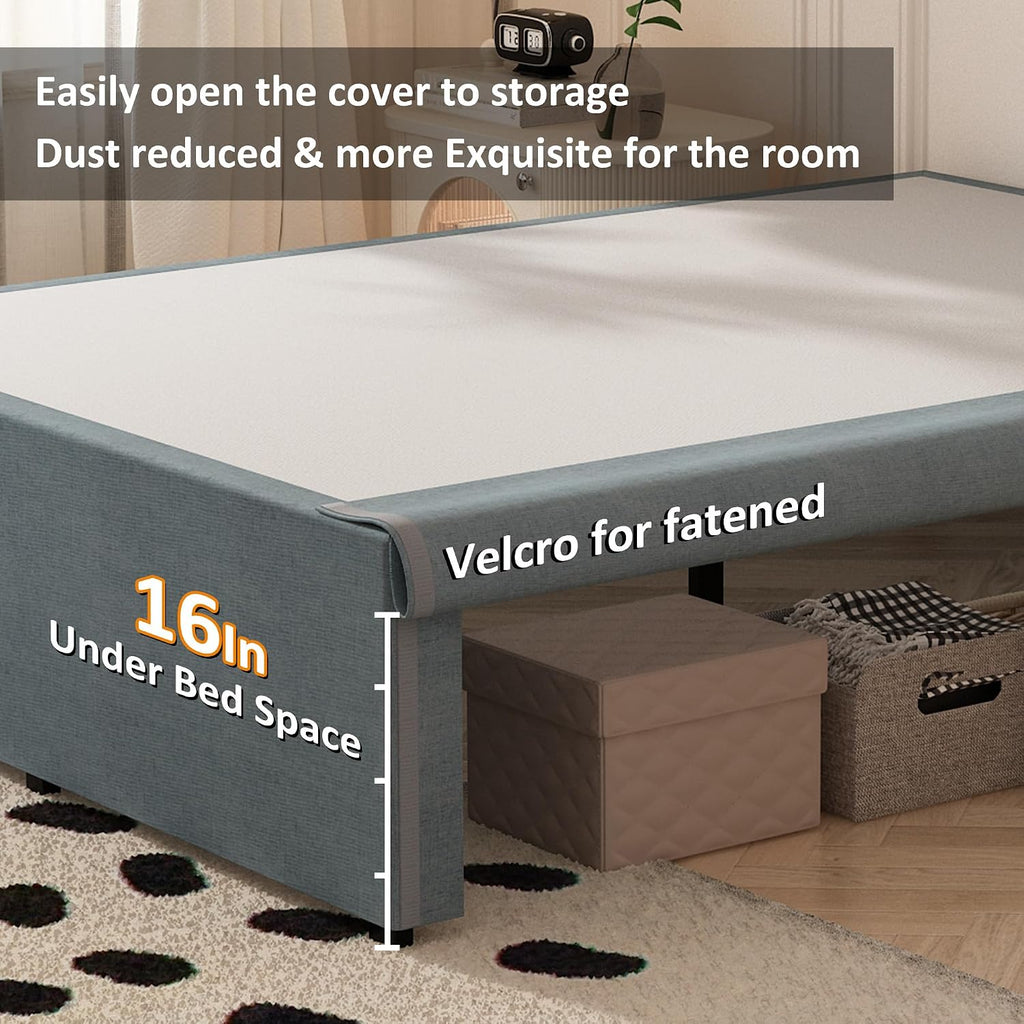 Maenizi Queen Bed Frame with Fabric Cover 18 Inch, Heavy Duty Metal Bed Frame Queen Size, No Box Spring Needed, Support Up to 3000 lbs, Easy Assembly, Noise Free, Black