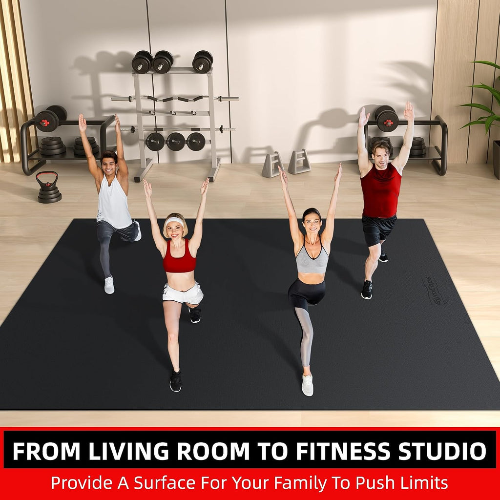 GymCope Large Exercise Mat for Home Workout,12'x6'/10'x6'/9'x6'/8'x6'/7'x5'/6'x4' (7mm) Extra Thick Workout Mat, High-Density Gym Mat for Cardio, Jump Rope, MMA, Weights (Shoe-Friendly)