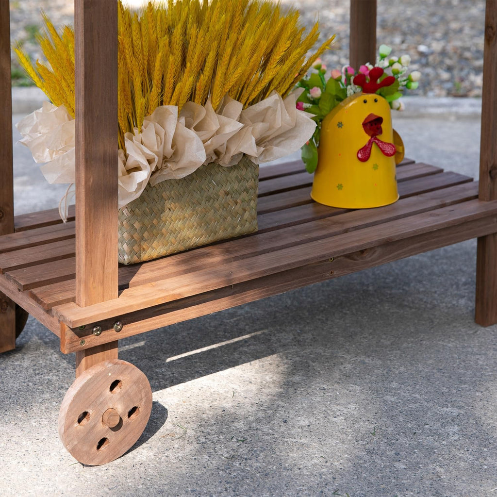 36' Wooden Potting Bench Work Table with 2 Removable Wheels, Sink, Drawer & Large Storage Spaces, Brown