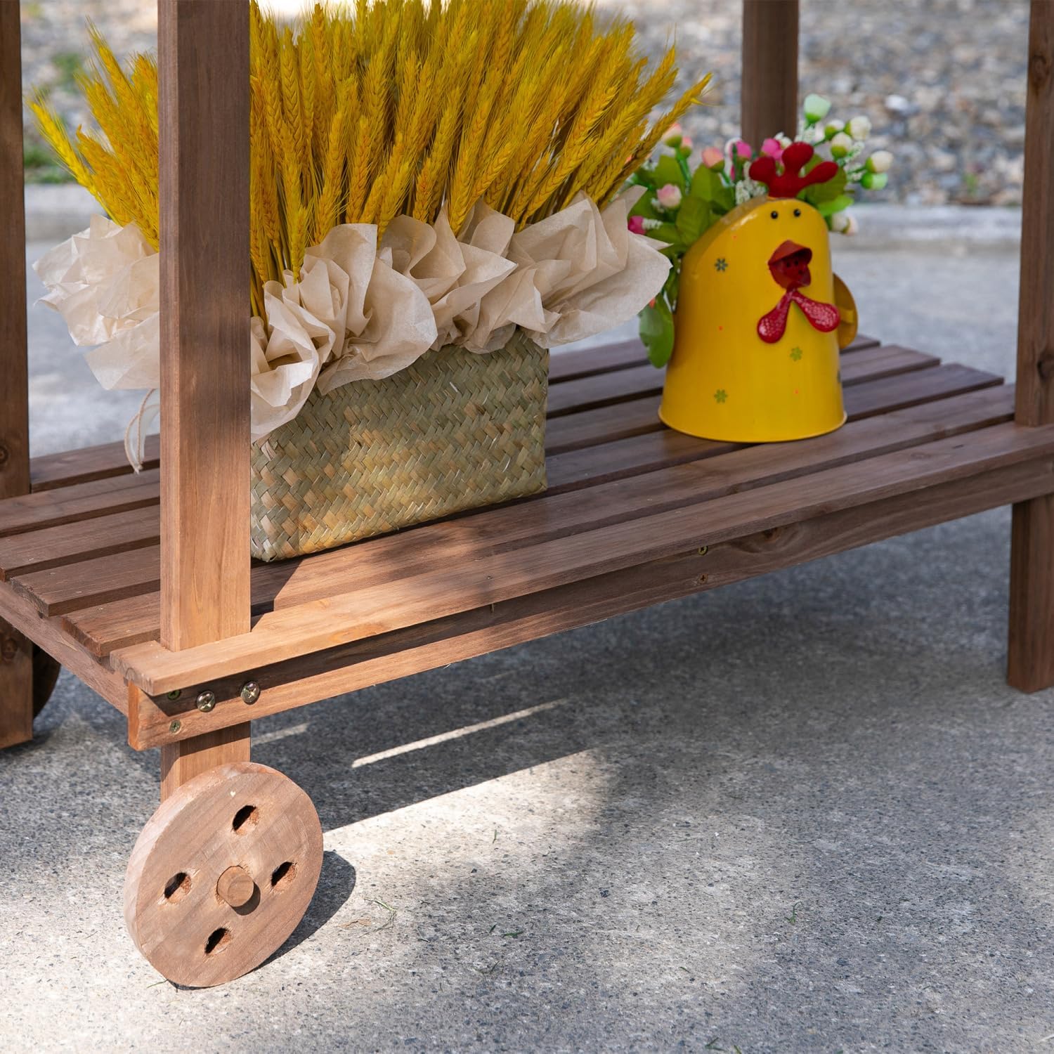 36' Wooden Potting Bench Work Table with 2 Removable Wheels, Sink, Drawer & Large Storage Spaces, Brown