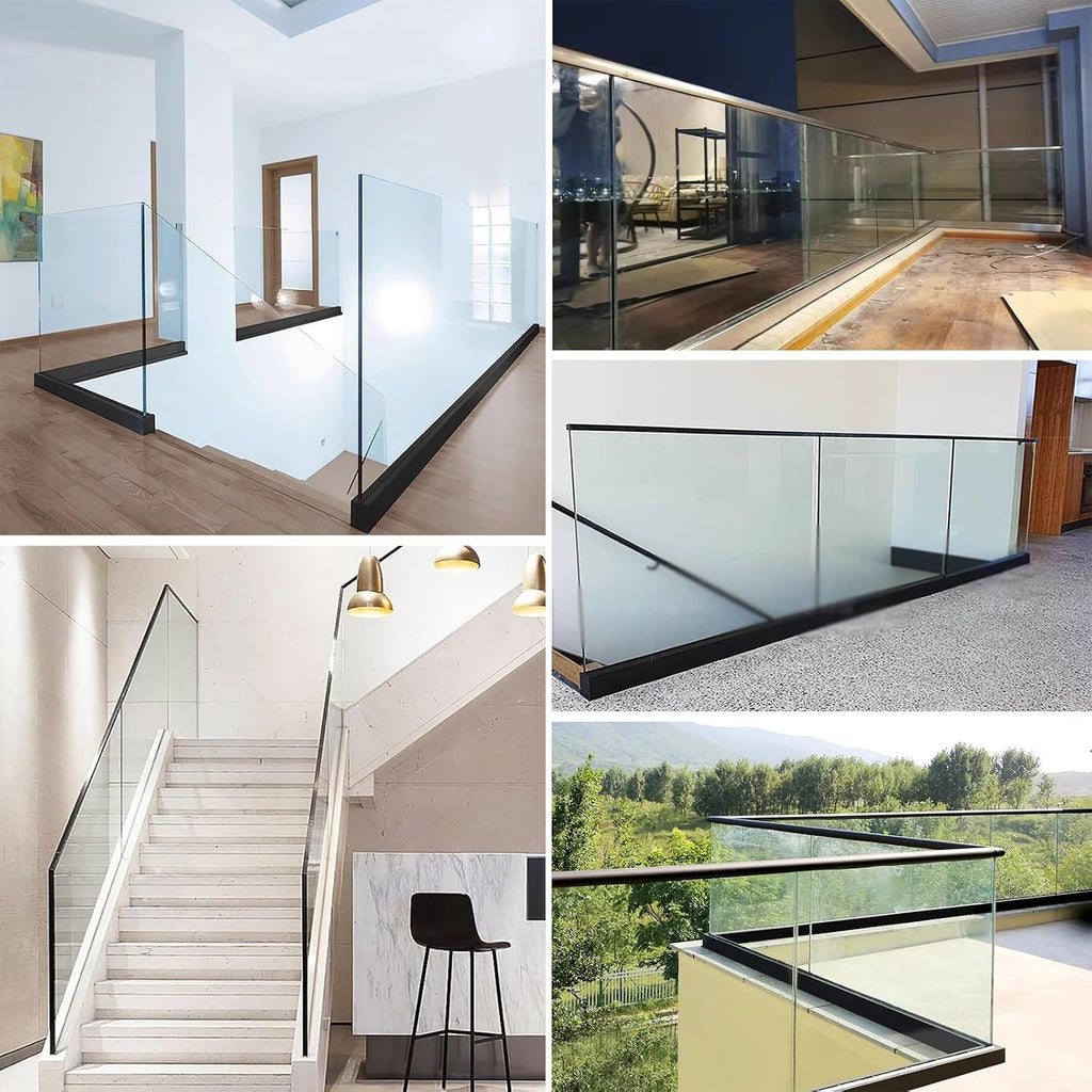 Black Glass Shelf Clamp for 12-20 mm Glass, Glass Railing Base Rail Channel for Deck Hallway Fence, 100-300 cm Long Square Glass Balustrade Post Clamps(L 100 cm/39 in/3.3 ft)