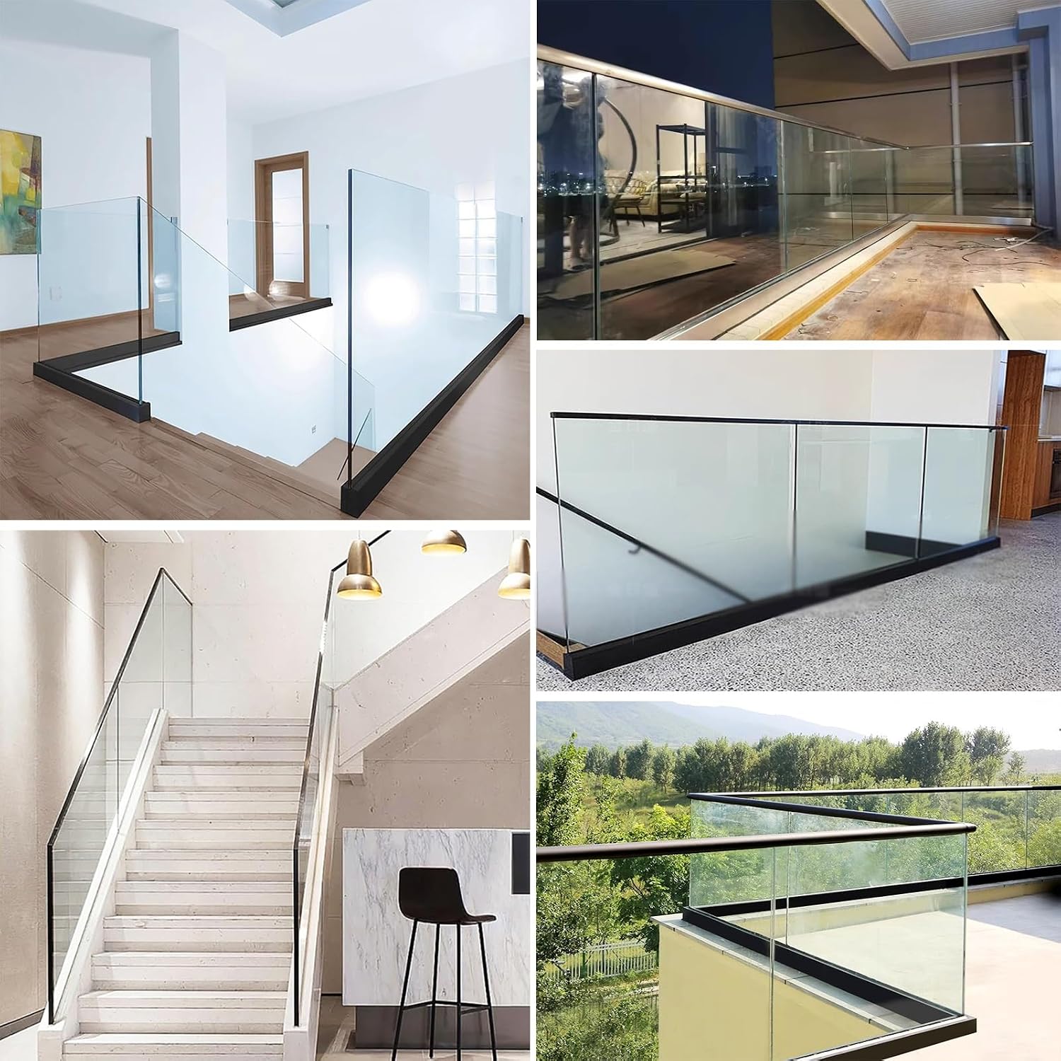 Black Glass Shelf Clamp for 12-20 mm Glass, Glass Railing Base Rail Channel for Deck Hallway Fence, 100-300 cm Long Square Glass Balustrade Post Clamps(L 100 cm/39 in/3.3 ft)