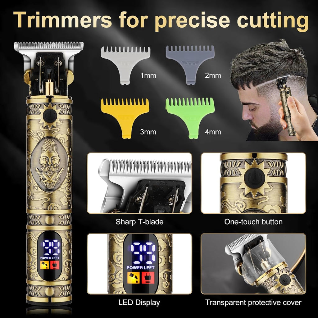 Qreeyx Professional Cordless Barber Clippers for Men - Hair Clippers Zero Gap T-Blade Trimmer Electric Foil Shaver and Nose Hair Trimmer Set, Hair Cutting Grooming Kit Ideal Gift for Men