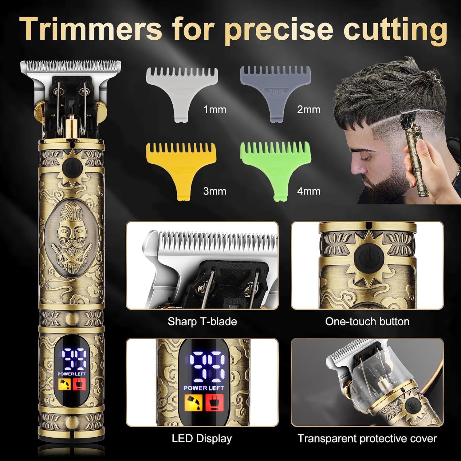 Qreeyx Professional Cordless Barber Clippers for Men - Hair Clippers Zero Gap T-Blade Trimmer Electric Foil Shaver and Nose Hair Trimmer Set, Hair Cutting Grooming Kit Ideal Gift for Men