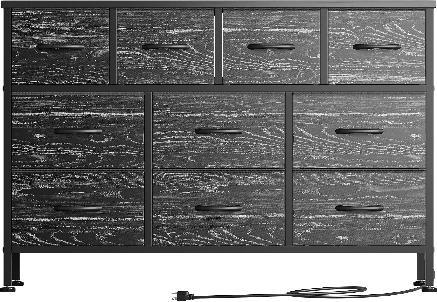Lulive Dresser for Bedroom 10 Drawer Dresser TV Stand with Power Outlet, Entertainment Center Chest of Drawers for 55 Inch TV, Black Fabric for Bedroom Living Room Hallway Closets