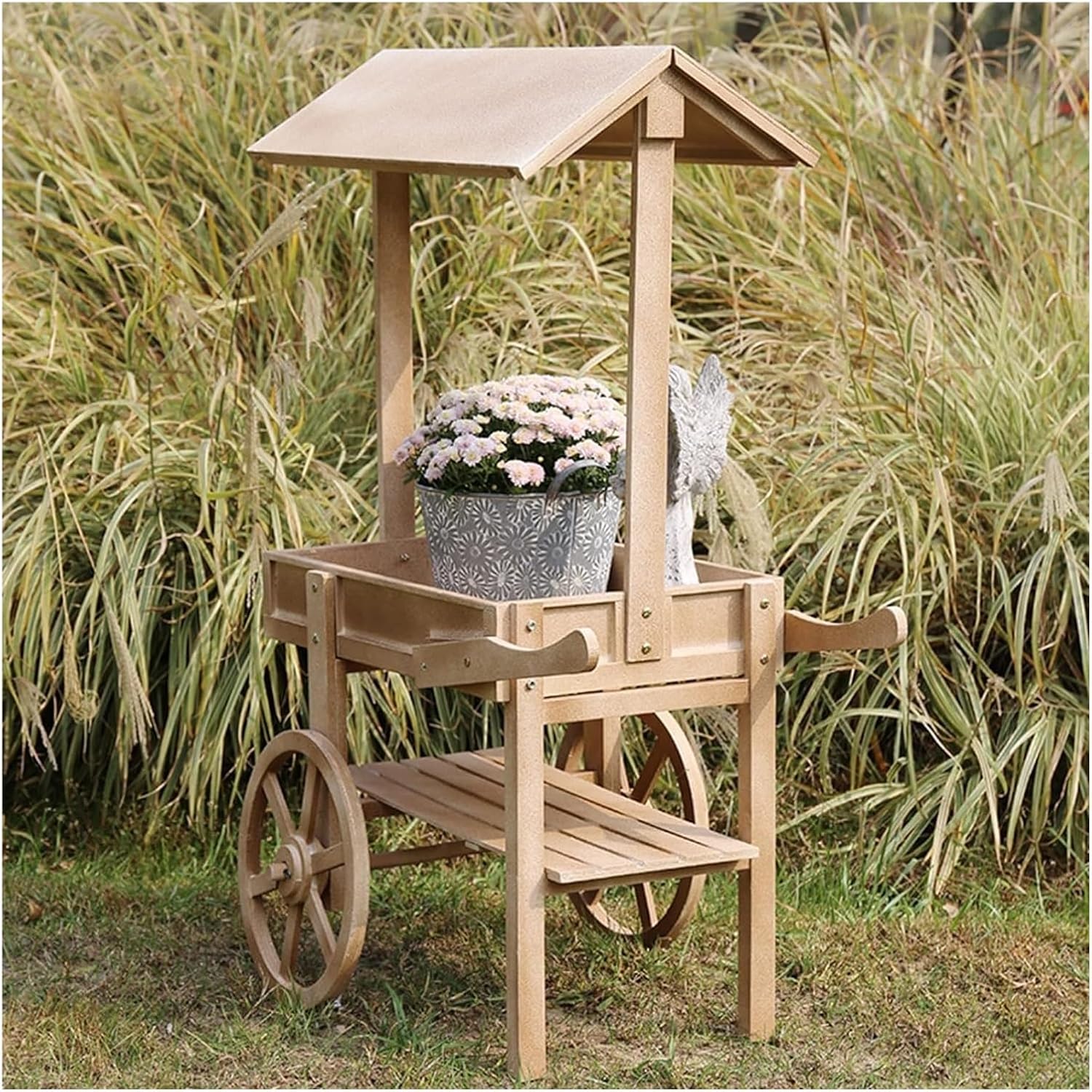 Potting Bench Table,Garden Potting Table, Outdoor Wooden Garden Potting Bench Decorate Plant Gardening Garden Work Bench Open Shelf for Flower Shop Courtyard Coffee Shop Display Stand