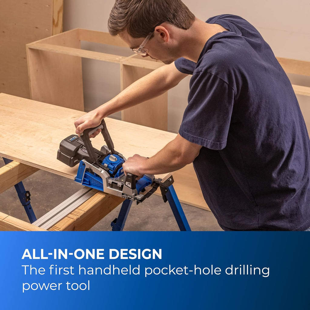 Kreg Rebel 20V Ionic Drive Pocket-Hole Joiner Kit - With 20V Blue Ion Charger & 2Ah Battery Pack - Cordless Precision Joinery Tool for Woodworking & Carpentry - Woodworking Tools - KPTBRB100A