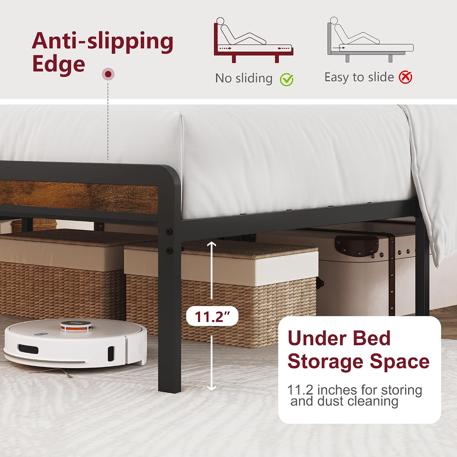 Bellemave Full Size Bed Frame with Charging, Full Bed Frame with Headboard and Charging Station, Brown Platform BedFrame with Led Lightstation, No Box Spring Needed, (Full, Black and Brown)